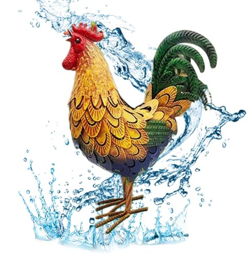 Eoixuqba Scultura di pollo in metallo, statue da giardino a di gallo, decorazione da giardino, decorazione da giardino, decorazione per fattoria, animale in piedi per cortile, patio, decorazioni