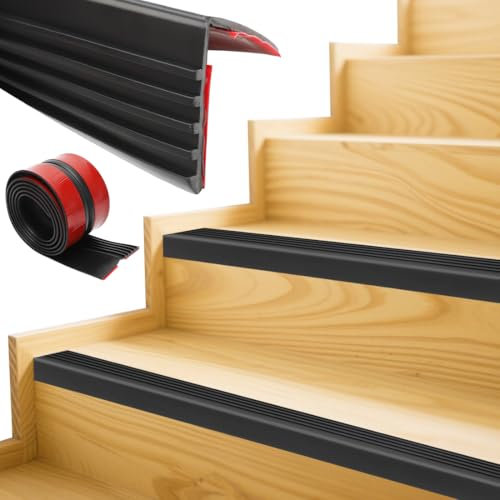Gohytal Profilo per bordi delle scale, autoadesivo, 4 metri, antiscivolo, in silicone, per applicazioni interne, gradini e pareti