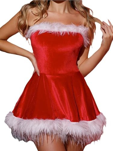 Lshyuehao Mrs Claus Costume for Women Christmas Santa Costume Dress Fancy Dress Xmas Outfit Velvet Cosplay Party Dress