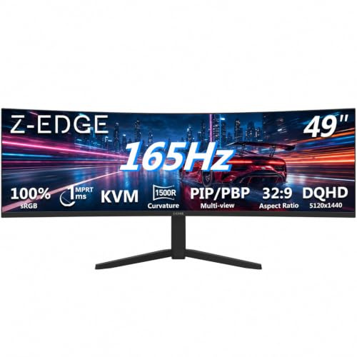 Z-Edge 49 tum böjd spelskärm DQHD 5120x1440 165Hz VA-panel | Ultrabred 32:9 Gamingskärm 1500R 1ms, KVM PIP PBP, HDMI 2.1, DP 1.4, USB-C 90W, höjdjustering högtalare