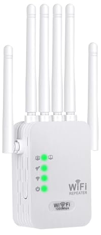 1200M Amplificador Señal WiFi 5G y 2.4G Repetidor WiFi Largo Alcance Doble Banda WiFi Extender con 6 Antenas de Alta Ganancia,2 Puerto LAN,Extensor de WiFi para casa y Oficina,Fácil de Instalar