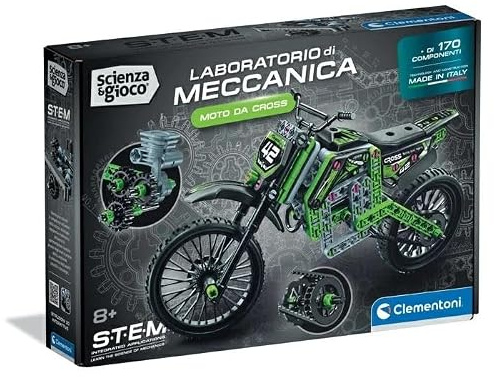 Clementoni Scienza e Gioco - Moto Da Cross, Laboratorio Di Meccanica Bambini 8+ Anni, Set Costruzioni Oltre 170 Componenti, Ingegneria E Manualità, Made In Italy, Lingua Italiana, 19460