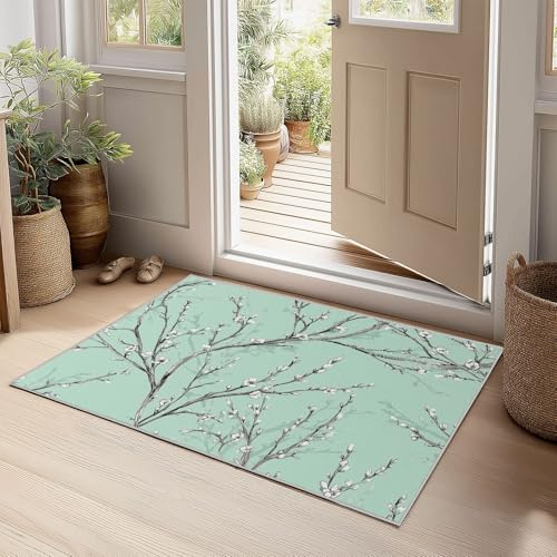 Generico Pittura A Inchiostro Tappeto Salotto Piante Primaverili Rami Di Salice Fiori 60 x 90 cm Tappeti Moderno Del Soggiorno, Tappeto Lavabile Morbido - Per La Camera Da Letto La Cucina Il Tavolo