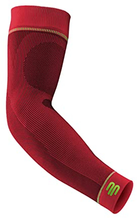 BAUERFEIND, 1 Paar Sport Kompressions-Armbandagen, Unisex, Rechts und Links tragbar, Für Ball- und Ausdauersportarten, Stärkung der Muskulatur, Gr. L lang, Rot, 29355013500033