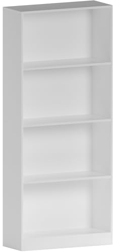 Vida Designs Cambridge 4 Tier Large Bookcase, White Wooden Shelving Display Storage Unit Office Living Room Furniture