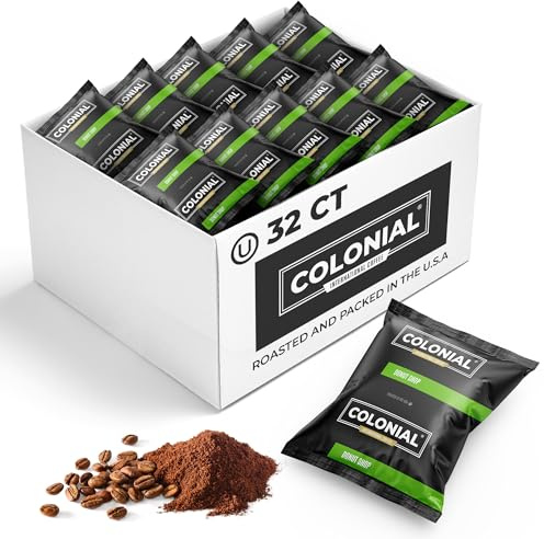 Colonial Coffee 32 Count Single Pot Coffee Packets – 100% Arabica Donut Shop Blend Medium Roast | Pre-Measured Frac Packs for 12 Cup Maker | Bulk Ground Gourmet Coffee for Home & Office