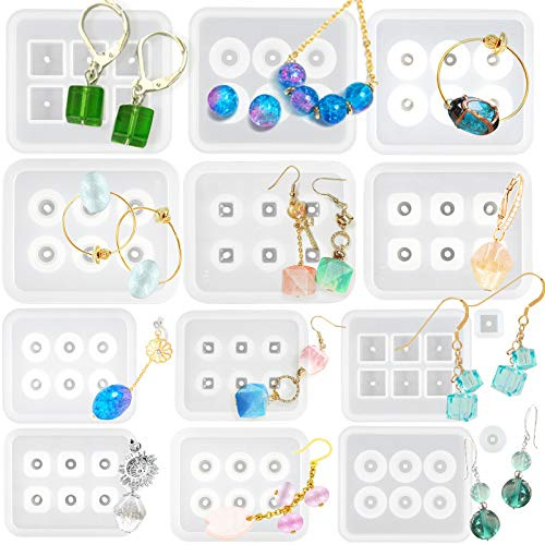 FunshowcaseGLC Moule à Résine époxy avec trou pour la création de bijoux, argile polymère, Savon, cabochon Pierre précieuse projets créatifs 2 en Lot Assorted 12 in Set