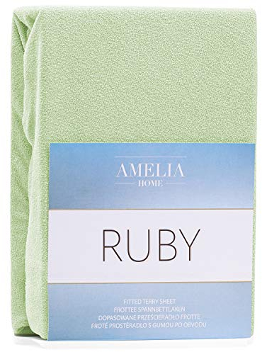 AmeliaHome Spannbettlaken 200x220-220x240 cm Frottee Baumwolle Spannbetttuch, hellgrün