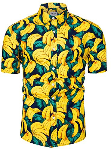 fohemr Mens Floral Shirt Short Sleeve Flower Print Button Down Hawaiian Summer Shirt 100% Cotton