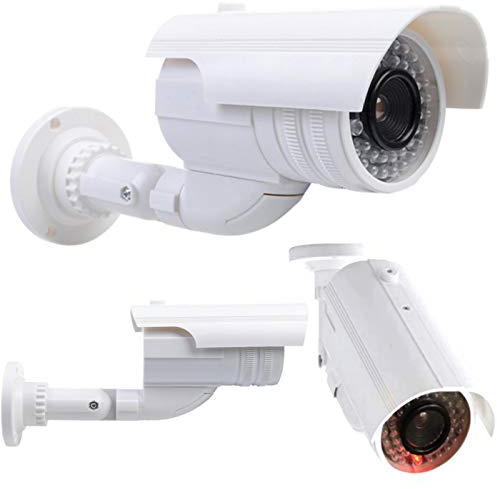 O&W Security Dummy Kamera, Überwachungskamera Attrappe mit blinkendem LED, in wettergeschütztem Gehäuse, Fake-CCTV-Sicherheitskamera für Innen- und Außenbereich