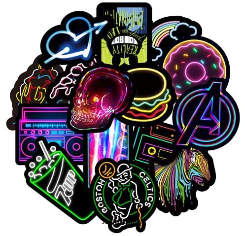 50 PCS Graffiti Pegatinas de Neón Portátiles, Prueba de Agua - Paquete de Pegatinas para Automóviles, Motocicletas, Bicicletas, Monopatines - DIY Parches Calcomanías