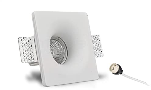 UNIVERSO PORTAFARETTO QUADRATO DA INCASSO IN GESSO VERNICIABILE COMPLETO DI PORTALAMAPADA PER LAMPADINE GU10 MR16