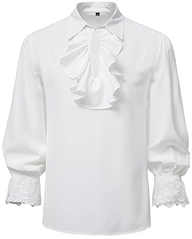 Chemise de pirate médiévale à manches longues et col jabot pour homme