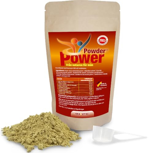 PowerPowder pulver 150 g, från naturen för män, med svart maca rot pulver, cordyceps, schisandra, kardborre rot och andra växtextrakt, koenzym Q10 vegansk