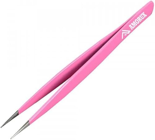 Tweezers Professional Pointed Tweezer for Facial Hair Women & Men Stainless Steel Precision Tweezers for Ingrown Hair Tweezers (Pink Pointed)