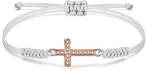 JENDEAR SHINE Kreuz Armband für Damen, Handgeflochtenes Seil Kreuz Symbol Kommunion-Armband, Geschenke für Frauen, Mädchen, Mütter