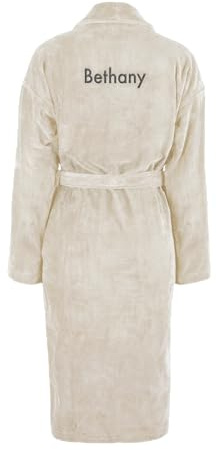 Peignoir Femme personnalisé - Cadeau fete des meres - Peignoir Femme brodé avec nom ou Texte et des Polices d'écriture différentes (FR/ES, Alpha/lettres, L, TG, Taille normale, Taille normale, Beige)