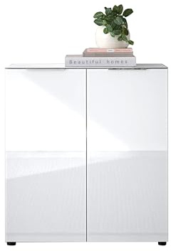 Kommode SANTORIN weiß mit Glasfront, Schrank Korpus in weiß mit Oberboden in Glas-mit viel Stauraum für Ihren Wohnbereich - 90 x 99 x 40 cm (B/H/T)