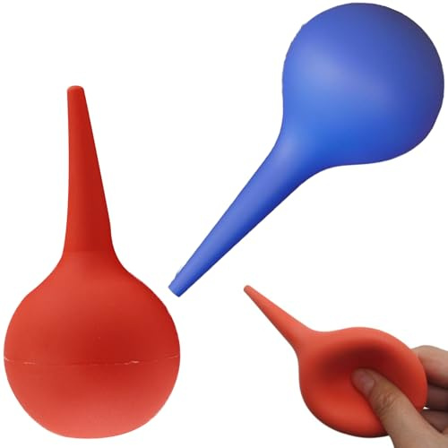 2 PCS Rubber Suction Ear Syringe Bulb - Safe and Gentle Ear Cleaner, Versatile Bulb Syringe for Ear Washing, Nasal Mucus Removal, and General Cleaning(Blue+Red)