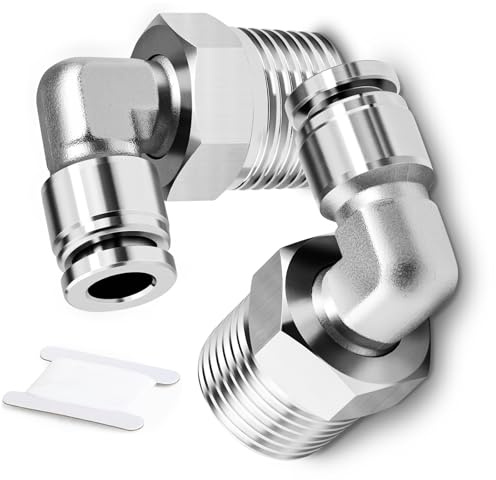 TAILONZ PNEUMATIC Codo de acero inoxidable 304, rosca macho, 10 mm de diámetro exterior del conducto x racores instantáneos 1/2 BSP PL10-04 (paquete de 2)