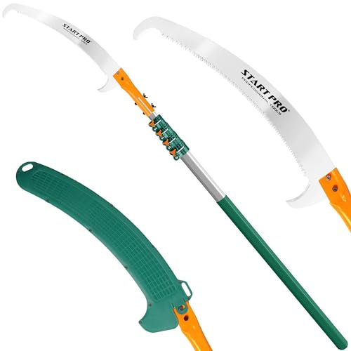 StartPro 23ft Reach Tree Pruning Saw, Telescopic Manual Lightweight Extendable 18ft Pole Saw with Sharp Carbon-Enriched Blade for Efficient Tree Maintenance and High-Reach Branch Cutting.