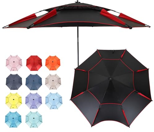 HonunGron Outdoor Fishing Umbrella, 2.0/2.2/2.4m Fishing Parasol with Sand Anchor and Bag, Large Sun Umbrella Waterproof Windproof, Double Layer Beach Umbrella For Anglers (Black,2.0m / 6.6ft)