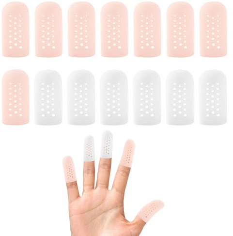 14PCS Silicone Finger Protectors with Holes,Breathable & Waterproof Finger Covers,for Eczema,Arthritis,Cuts & Dry Skin,Fingertip Stall,Reusable Thumb Protector(Skin Color,White)