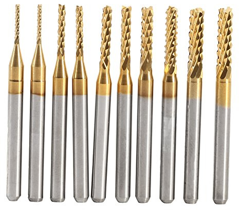 TICFOX Fresas de Extremo Recubierto de Titanio, Juego de fresas de fresado CNC, 10 piezas de fresas de carburo cementado recubiertas de titanio de 1,0-3,0 mm para fresado CNC, metal, plásticos