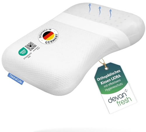 Third of Life Almohada Cervical Liora, cojín ergonómico con Espuma viscoelástica, Almohada ortopédica para Dormir de Lado con Funda Lavable con tecnología Devan Fresh, Personas alérgicas