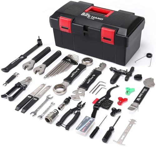 BIKE HAND Set di attrezzi di riparazione bici – Set di attrezzi multifunzione 34 pezzi per bici da corsa e mountain bike con cassetta degli attrezzi