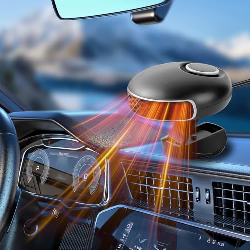 OBEST Termoventilatore Auto 12V, Riscaldamento Portatile, Defroster e Demister per Parabrezza, Purificatore d'Aria e Ventilatore di Raffreddamento, Riscaldamento con Accendisigari, Installazione sul