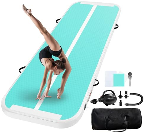 UrbanLuxe Air Tumble Track Gymnastics Mat, Inflatable Gymnastics Tumbling Mat 6.6ft 10ft 13ft 16ft 20ft/4In Air Tumble Track with Air Pump, For Family Use/Yoga/Water/Dance
