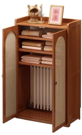 Cubre Radiadores de Madera Oscura Armario Radiador Gran Capacidad de Almacenamiento Estantes Regulables Cubreradiador Zócalo de Reserva Oculta Tuberías Desordenadas(60x25x113cm)