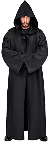 Myir JUN Capa con Capucha de Halloween para Hombre, Disfraz de Caballero para Adulto Carnaval Medieval Traje Ropa Cosplay (Negro, XL)