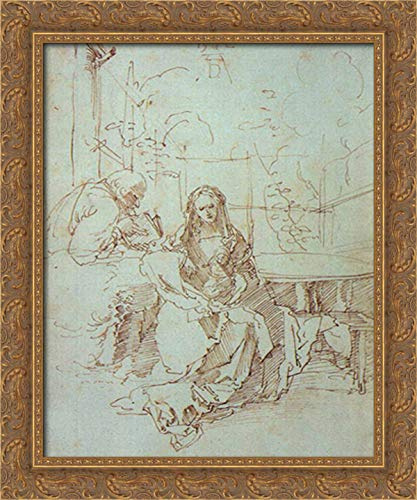 Theholy Family In A Trellis 20x24 Gold Ornate Wood Framed Canvas Art by Albrecht Durer