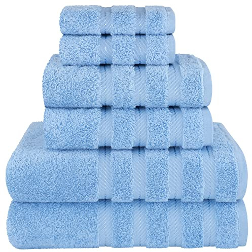 American Soft Linen - Juego de Toallas Que Incluye 2 baño, Mano y tocador supersuaves absorbentes confeccionadas con 100 algodón Turco, para Cocina Cielo