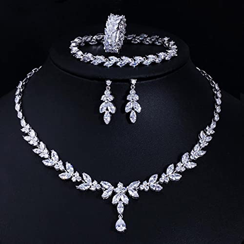 DOOLY Zirconi 4pcs Brilliant Cubic Zircon Collana Collana Orecchini Anello e Braccialetto Set di Gioielli da Sposa Set di Gioielli da Sposa Accessori
