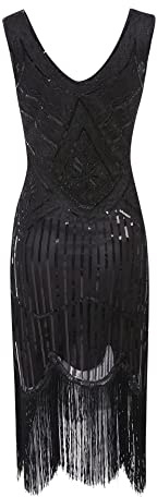 MIMIKRY Robe Charleston à paillettes - Noir - Avec franges - Taille : XXL