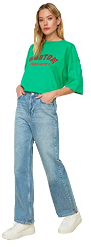 TRENDYOL Damen Trendyol -Hohe Taille 90er Jahre Breite Beinjeans Jeans Palazzo, Blau, 36