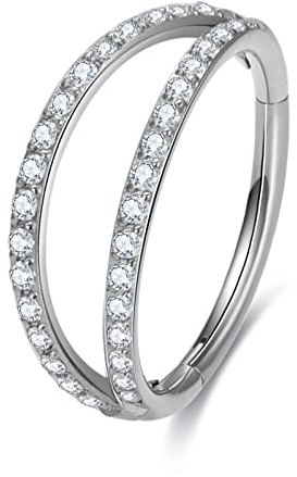 JMFENFA G23 Anelli per naso in titanio per pelli sensibili, anello per setto nasale a scatto 16G, anello per naso a goccia doppio triplo 6mm 8mm 10mm 12mm, Cristallo