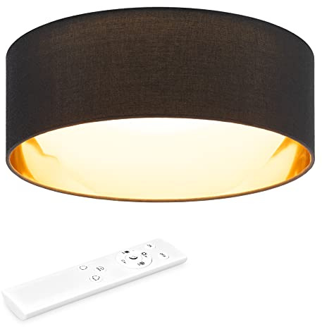 Navaris LED Deckenleuchte Milchglaskuppel - dimmbar mit Fernbedienung - verstellbare Farbtemperatur - Design Stoff Deckenlampe - Schwarz/Gold