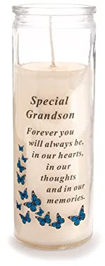 David Fischhoff - Special Grandson Glass Jar Memorial Wax Candle with Verse Graveside Grave Ornament