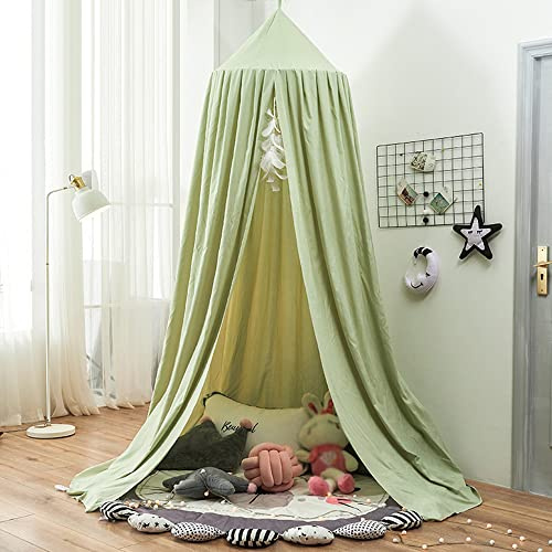 Surwin Bed Canopy for Girls Boys Kids Single Double Bed, Round Dome Bed Canopy Mosquito Net Protection Canopy Play Tent Bedroom Nursery Decoration Hanging Curtain Net (Nordic Green)