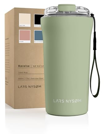 LARS NYSØM Thermo Kaffeebecher to go mit Trageschlaufe & Tritan Deckel | Travel Mug 0,5 Liter mit Isolierung | Auslaufsicherer Edelstahl Thermobecher für Café & Tee (Sage Green, 500ml)