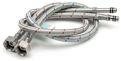 Xcel Home - 2 connettori flessibili per rubinetto M10 (10 mm) x 1/2 BSP (600 mm) | Coppia intrecciata in acciaio inossidabile | Code flessibili per rubinetto da cucina e lavandino monoblocco per il