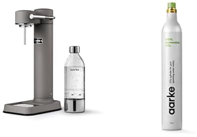 Aarke Carbonator 3, Kolsyremaskin i Rostfritt Stål med BPA-fri Flaska (800ml), Mattgrå & Aarke 60L CO2-cylinder för Kolsyremaskiner, 100% Förnybar Gas