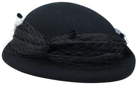 JYHBHMZG Chapeaux melon kaki pour femme avec voile en feutre de laine béret peintre casquette dames automne hiver rétro laine Fedoras, Noir 56-58 cm, M