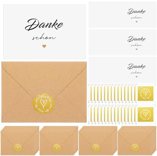 Tenare 30er Set Dankeschön Karten mit Kraftpapier Umschläge und Aufkleber für Umschläge Klassische Dankeskarten Danksagungskarten für Kollegen Lehrer Familie Freunde