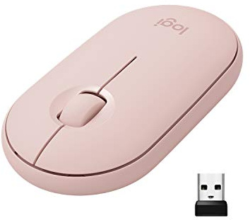 Logitech Pebble Wireless Mouse with Bluetooth or 2.4 GHz Receiver, Silent, Slim Computer Mouse with Quiet Clicks, for Laptop/Notebook/iPad/PC/Mac/Chromebook - Rose/Pink (Renewed)