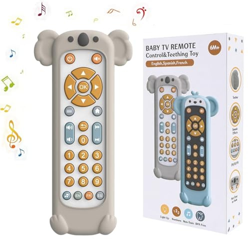 JoyJoyful Jouet Telecommande TV Enfant Bebe 1 an, 3 Langues Jeux Educatif Cadeau Fille 1 an pour Français/Espagnol/Anglais, Jouets Musicaux, Jouets d'apprentissage Précoce Einstein(Koala Blanc)